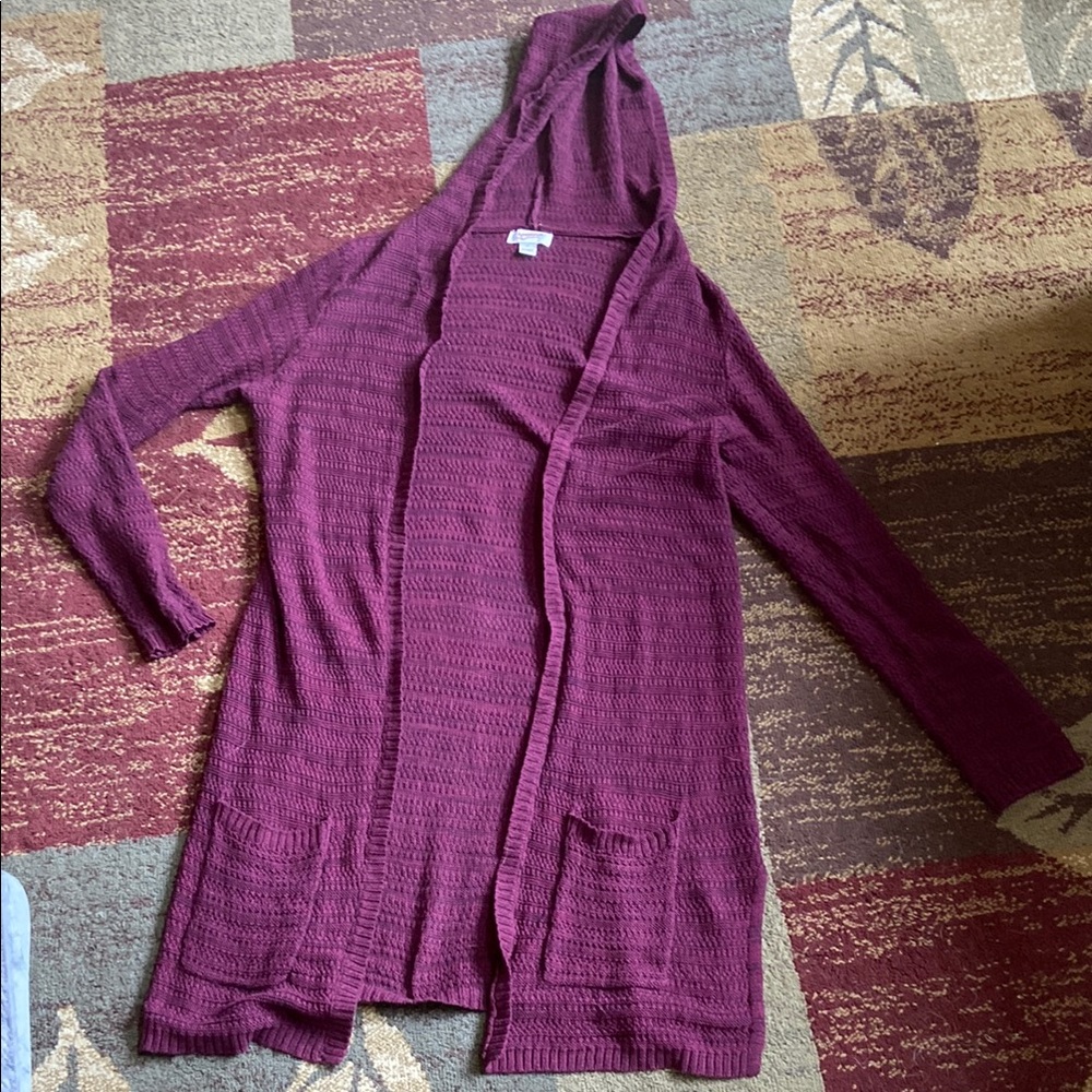 Women's Maroon Hooded Cardigan